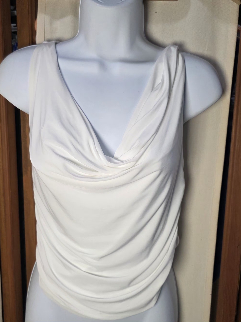 Moa Moa White Draped Sleeveless Cowl Neck Top